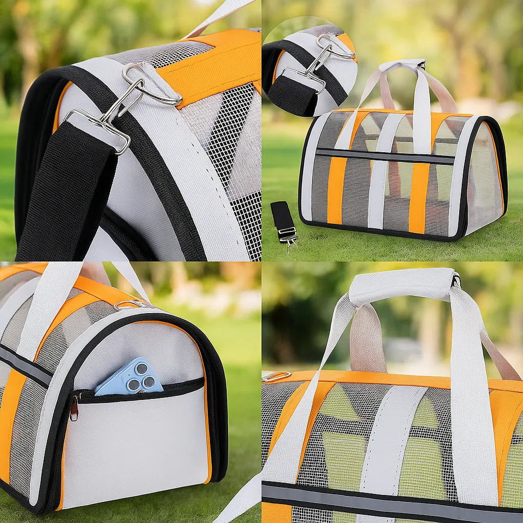 Katzen Transportbox weich & faltbar | Atmungsaktive Tragetasche mit Netz & Tragegriff