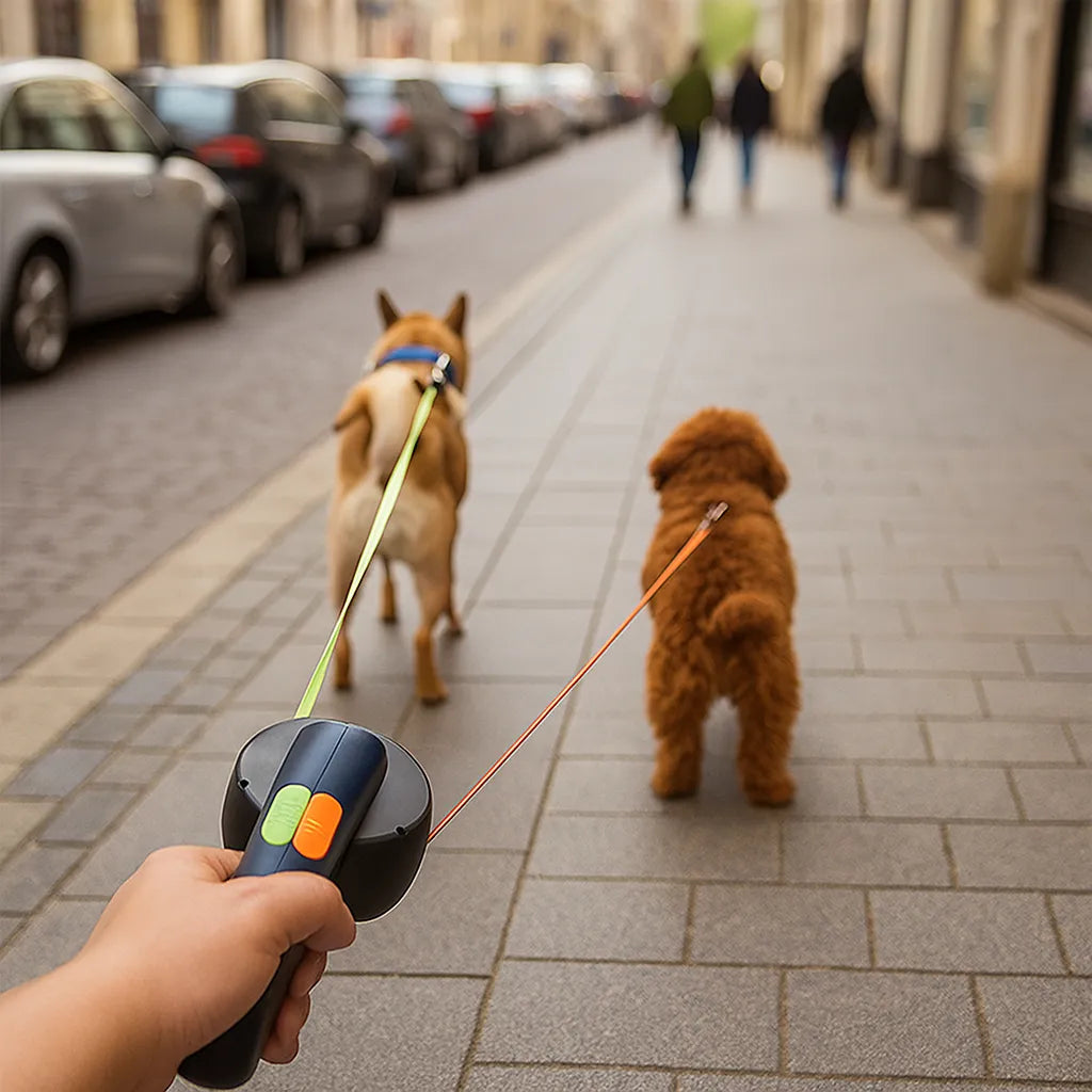 Doppelleine für 2 Hunde | Robust mit Drehgelenk & LED-Licht