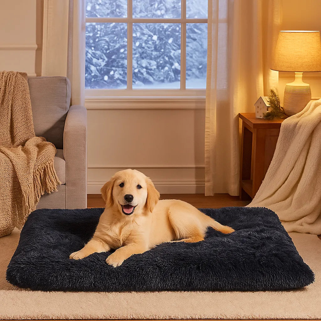 Hundebett Plüsch waschbar | Rutschfestes & faltbares Kuschelbett für Winter & Alltag