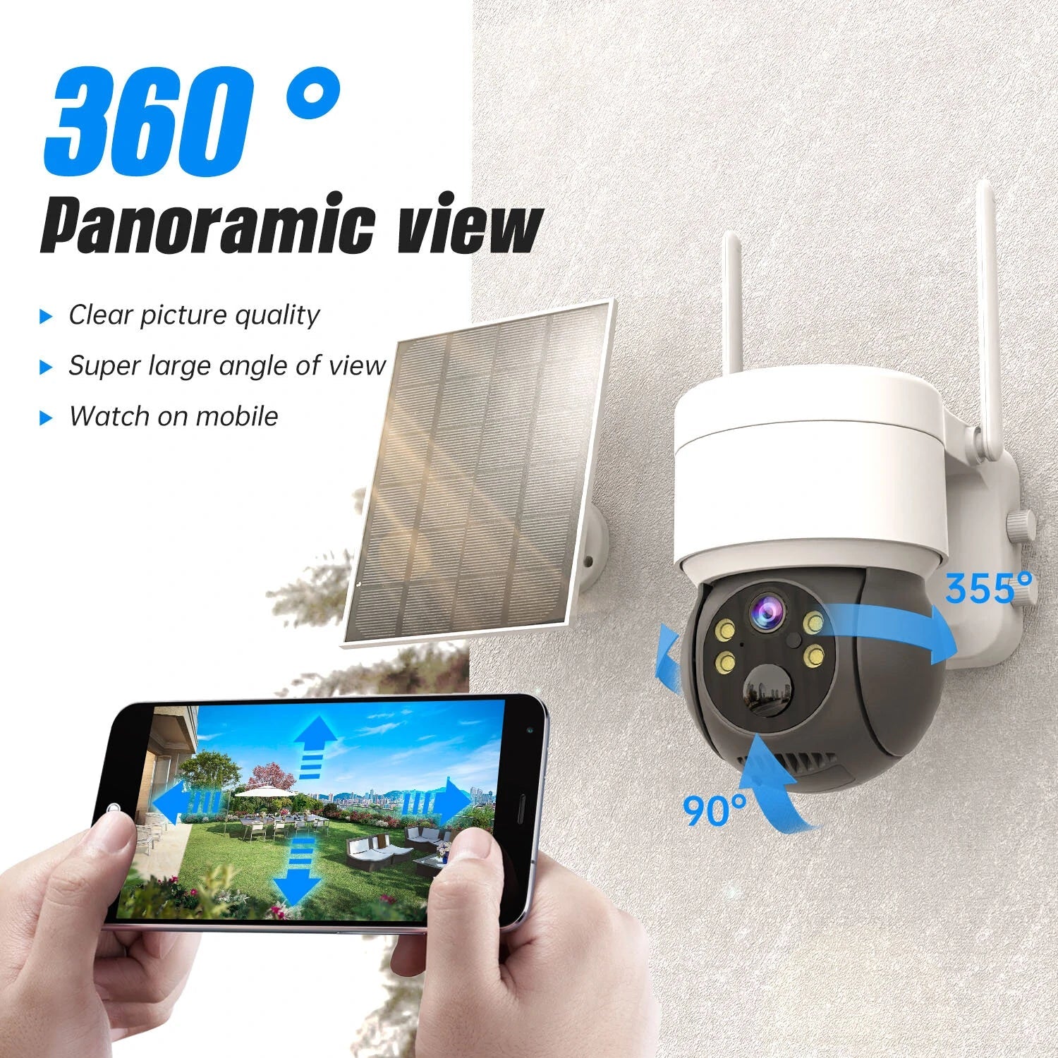 Solarbetriebene TQ2 1080P PTZ WiFi Außen-IP-Kamera mit Nachtsicht & CCTV-Überwachung