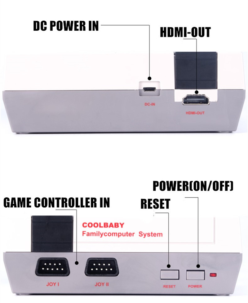 Retro Gaming Konsole mit 620 Spielen – Plug & Play, 2 kabelgebundene Controller, HDMI/AV, kompakt