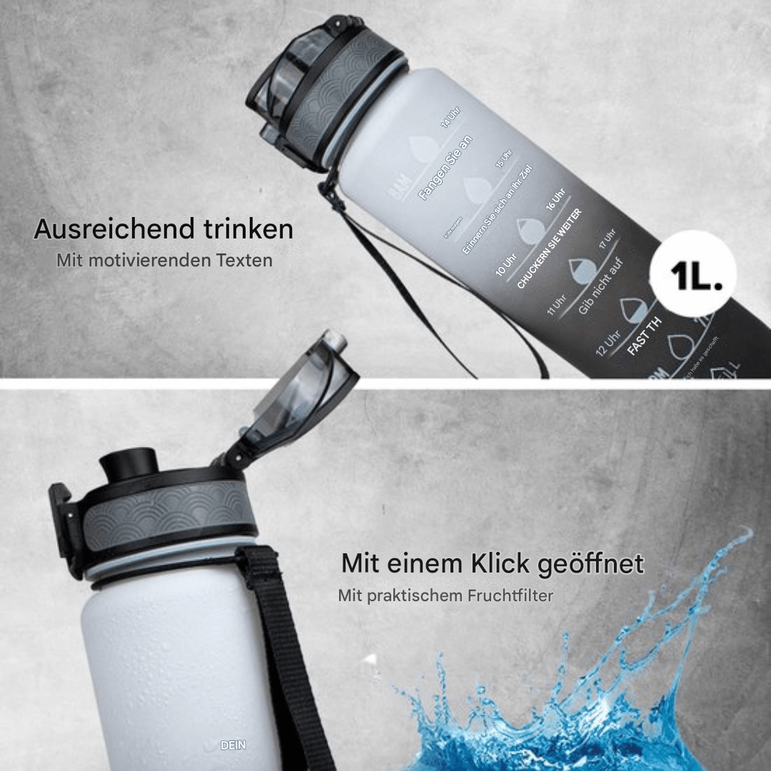 Zelara Trinkflasche mit Zeitmarkierung & Strohhalm