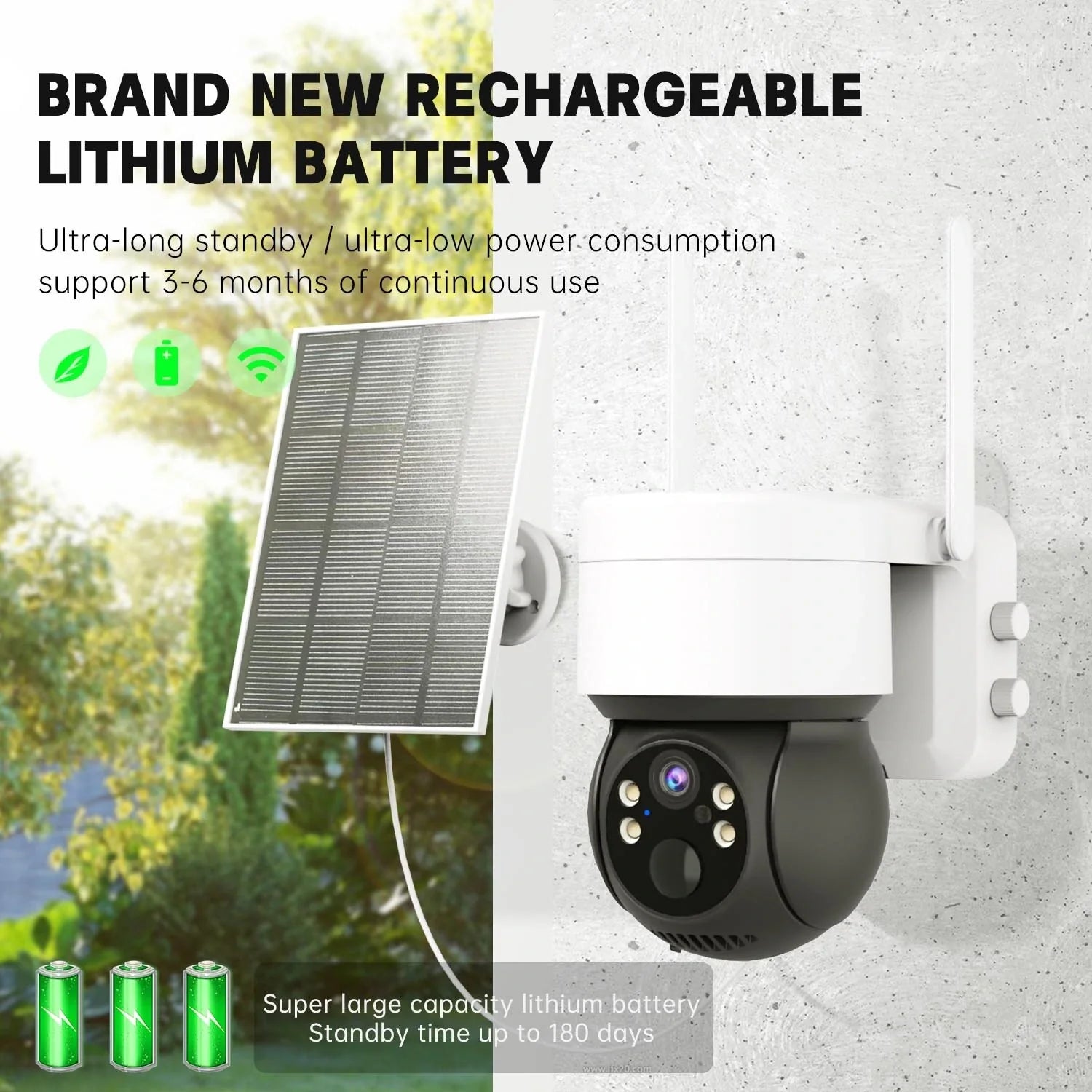 Solarbetriebene TQ2 1080P PTZ WiFi Außen-IP-Kamera mit Nachtsicht & CCTV-Überwachung