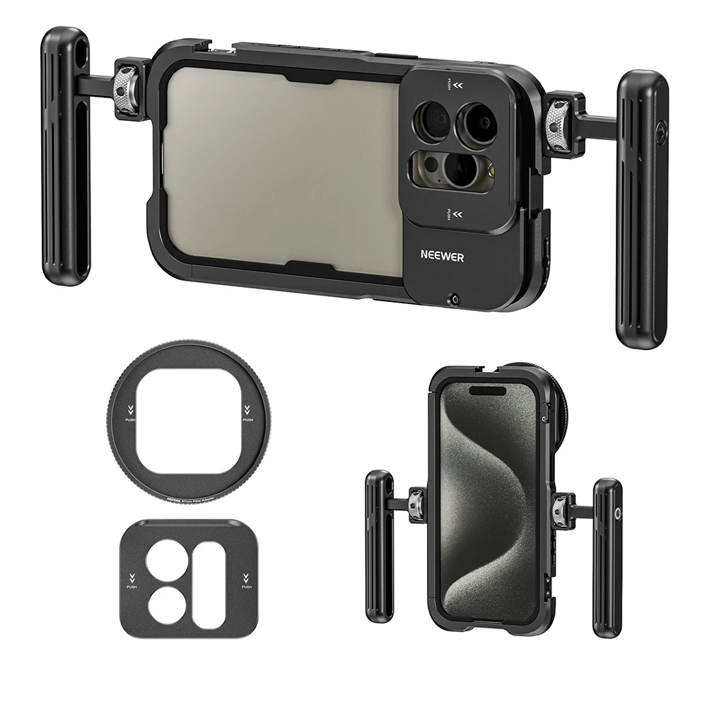 Phone Cage Video Rig mit dualen Griffen – Pro-Stabilisator für iPhone 15 Pro/Max Filmmaking & Vlogging