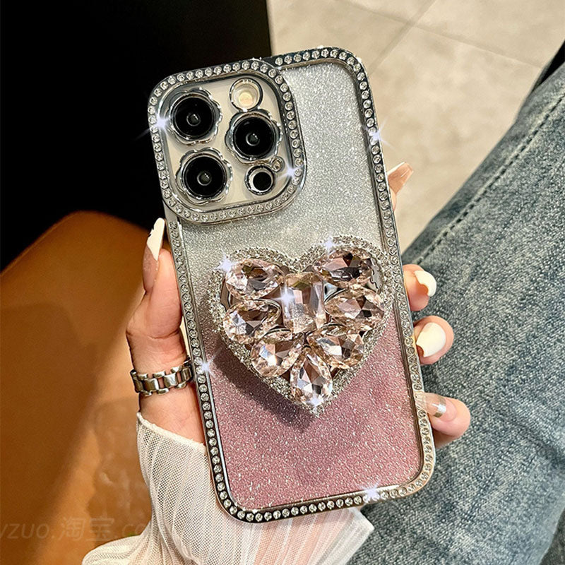 Leichte Luxus-Elektroplattierungs-Rhinestone-Liebe-Ständer iPhone-Hülle