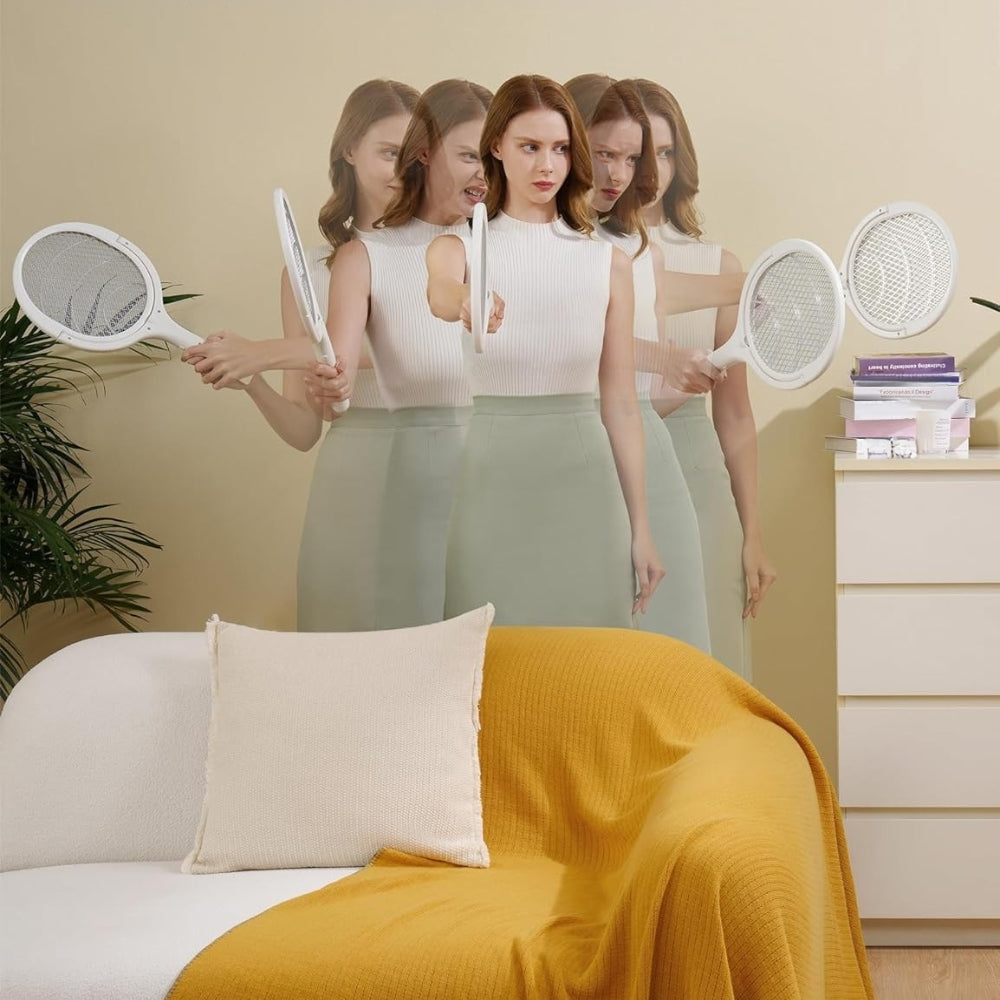 Zelara - Wiederaufladbare elektrische Fliegenklatsche mit rotierendem Kopf und Sicherheitsnetz