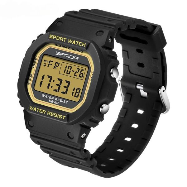 Taktische Schwarz-auf-Schwarz Sportuhr - Robustes digitales Design mit wasserdichter nicht-analoger Uhr