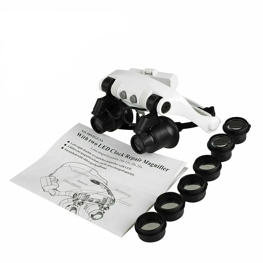 Stirnband Kopfvergrößerung 8 Linse LED Licht Juwelierbrille