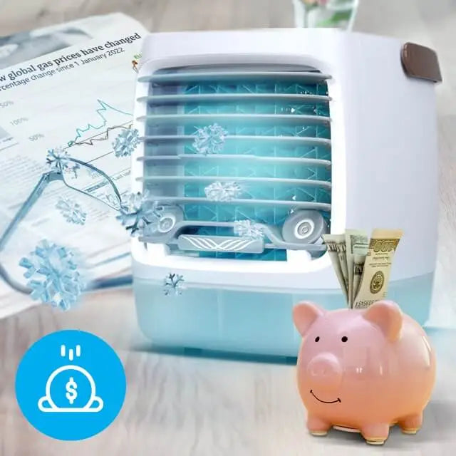 Tragbare Mini-Klimaanlage mit Wassertank – 4 Windstufen, Luftbefeuchter & LED für Zuhause, Büro & Garage