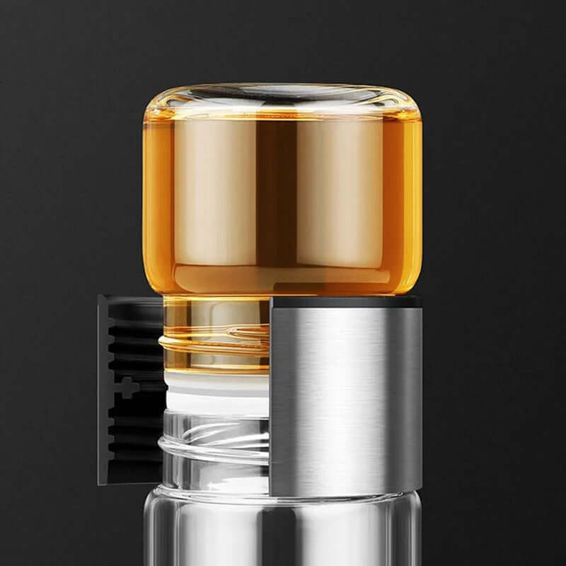 Thermo-Trinkflasche mit Teefilter 500ml - Glas & Holz