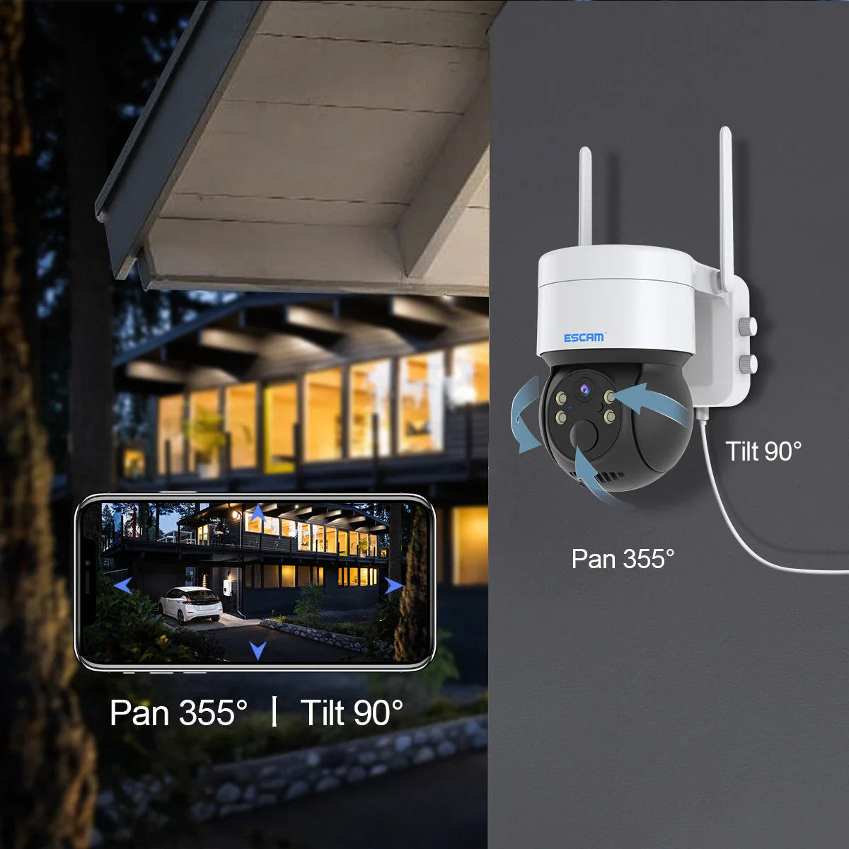 ESCAM QF170 2MP Solar WiFi PTZ IP-Kamera mit PIR-Alarm, Full-Color Nachtsicht, Zwei-Wege-Audio, IP66 & Cloud-Speicherung