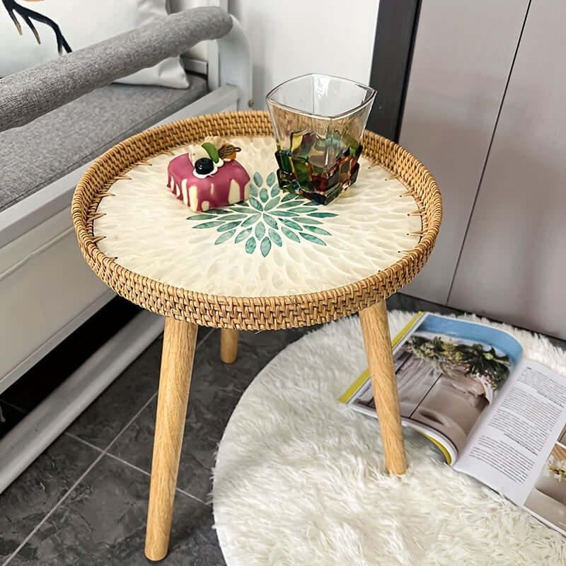 Rattan Beistelltisch Rund - Naturholz