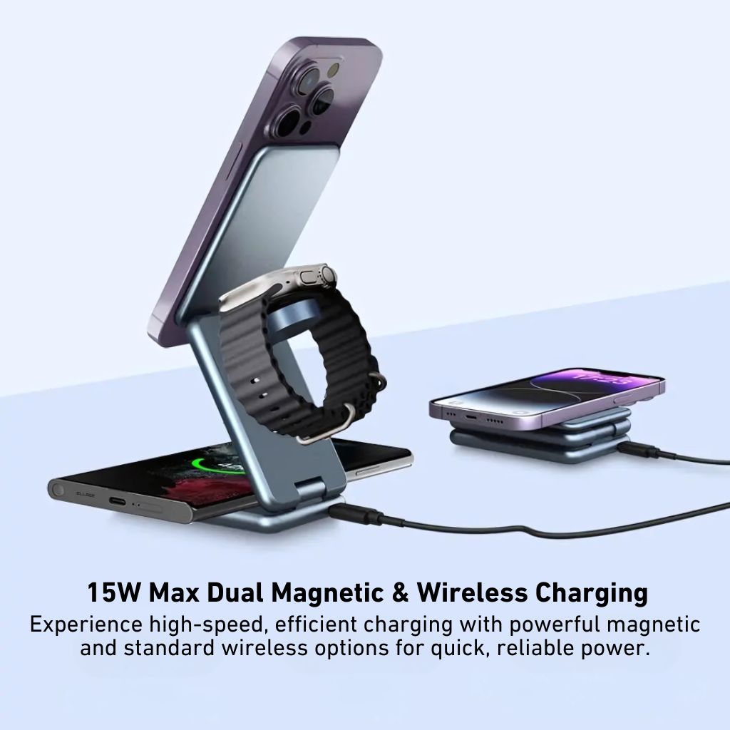 Evolved Chargers 3-in-1 faltbare Ladestation – Wireless Charger für iPhone, Apple Watch, AirPods