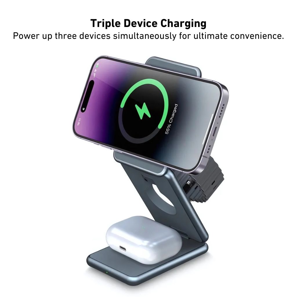 Evolved Chargers 3-in-1 faltbare Ladestation – Wireless Charger für iPhone, Apple Watch, AirPods