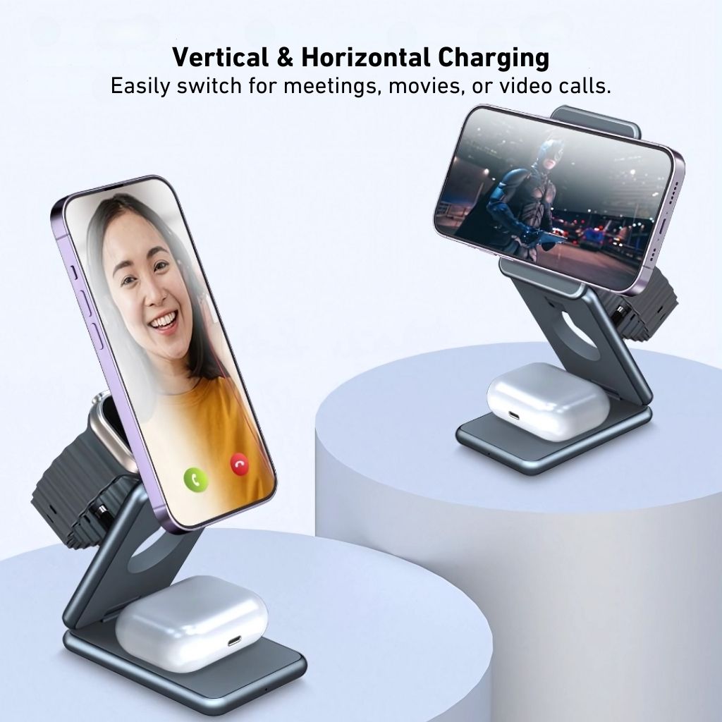 Evolved Chargers 3-in-1 faltbare Ladestation – Wireless Charger für iPhone, Apple Watch, AirPods