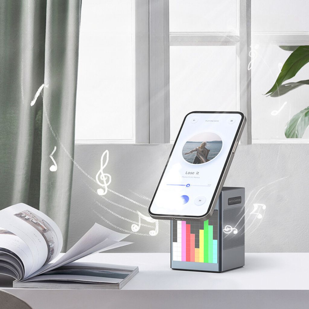 3 in 1 Magnetischer Ladegerät mit Wecker & Bluetooth-Lautsprecher für Apple
