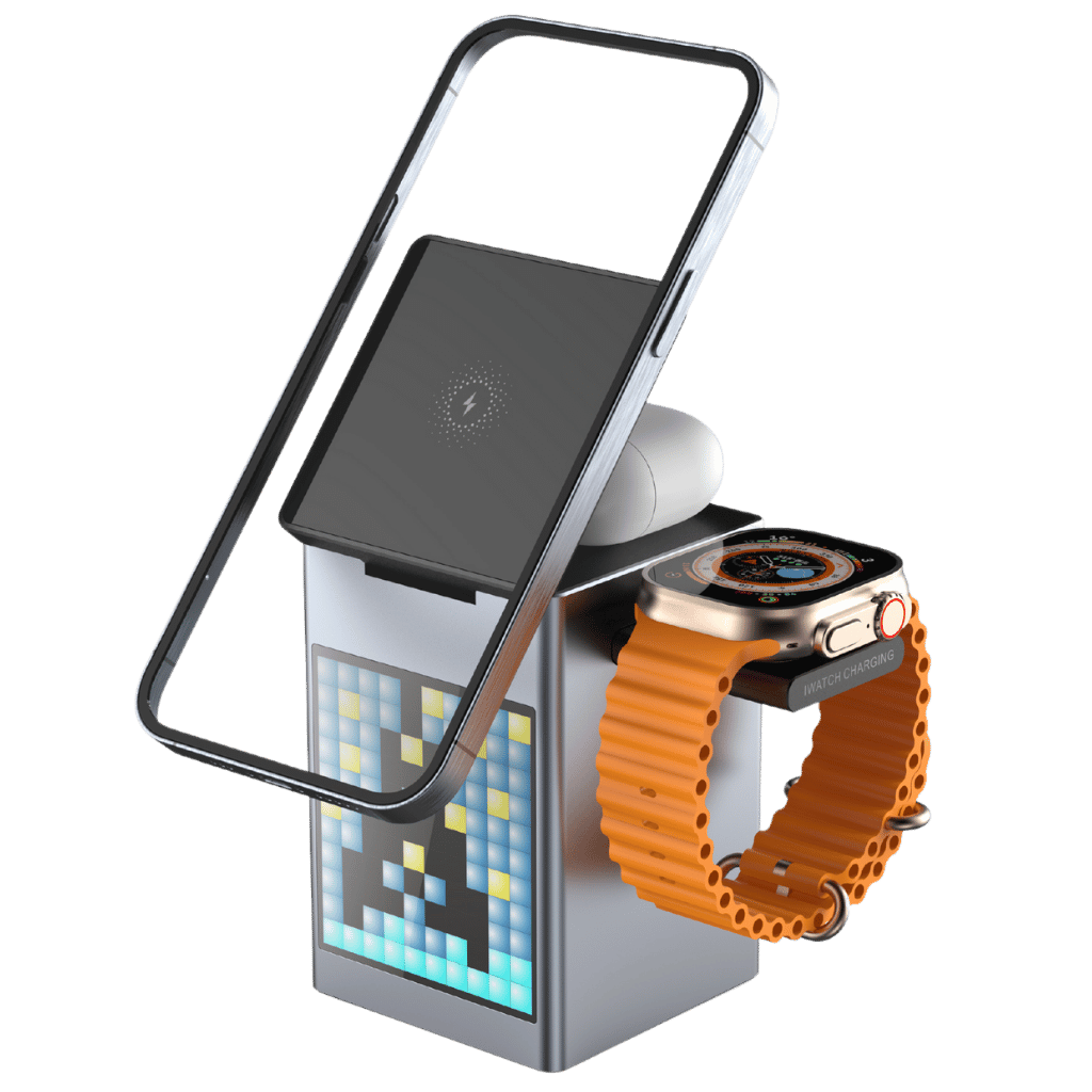 3 in 1 Magnetischer Ladegerät mit Wecker & Bluetooth-Lautsprecher für Apple