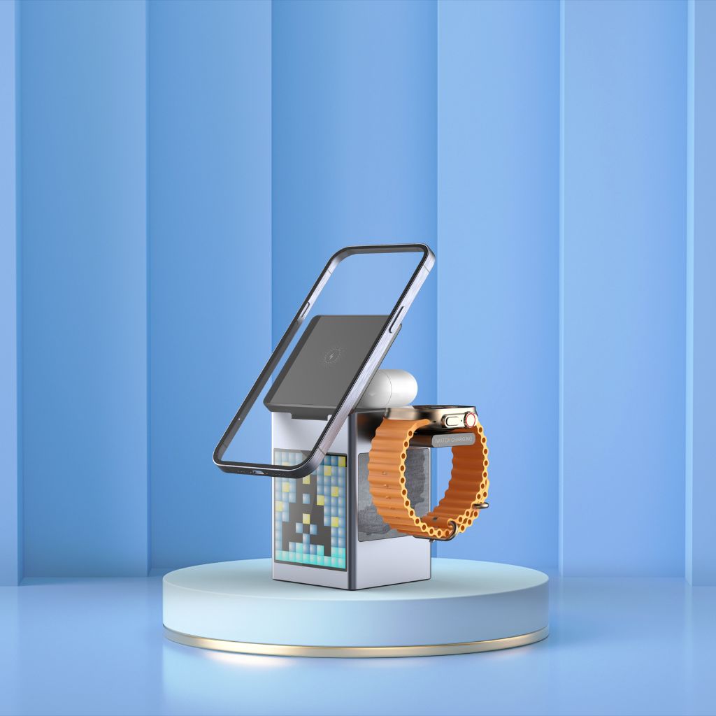 3 in 1 Magnetischer Ladegerät mit Wecker & Bluetooth-Lautsprecher für Apple