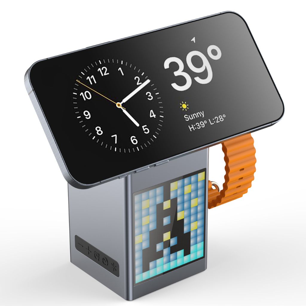 3 in 1 Magnetischer Ladegerät mit Wecker & Bluetooth-Lautsprecher für Apple
