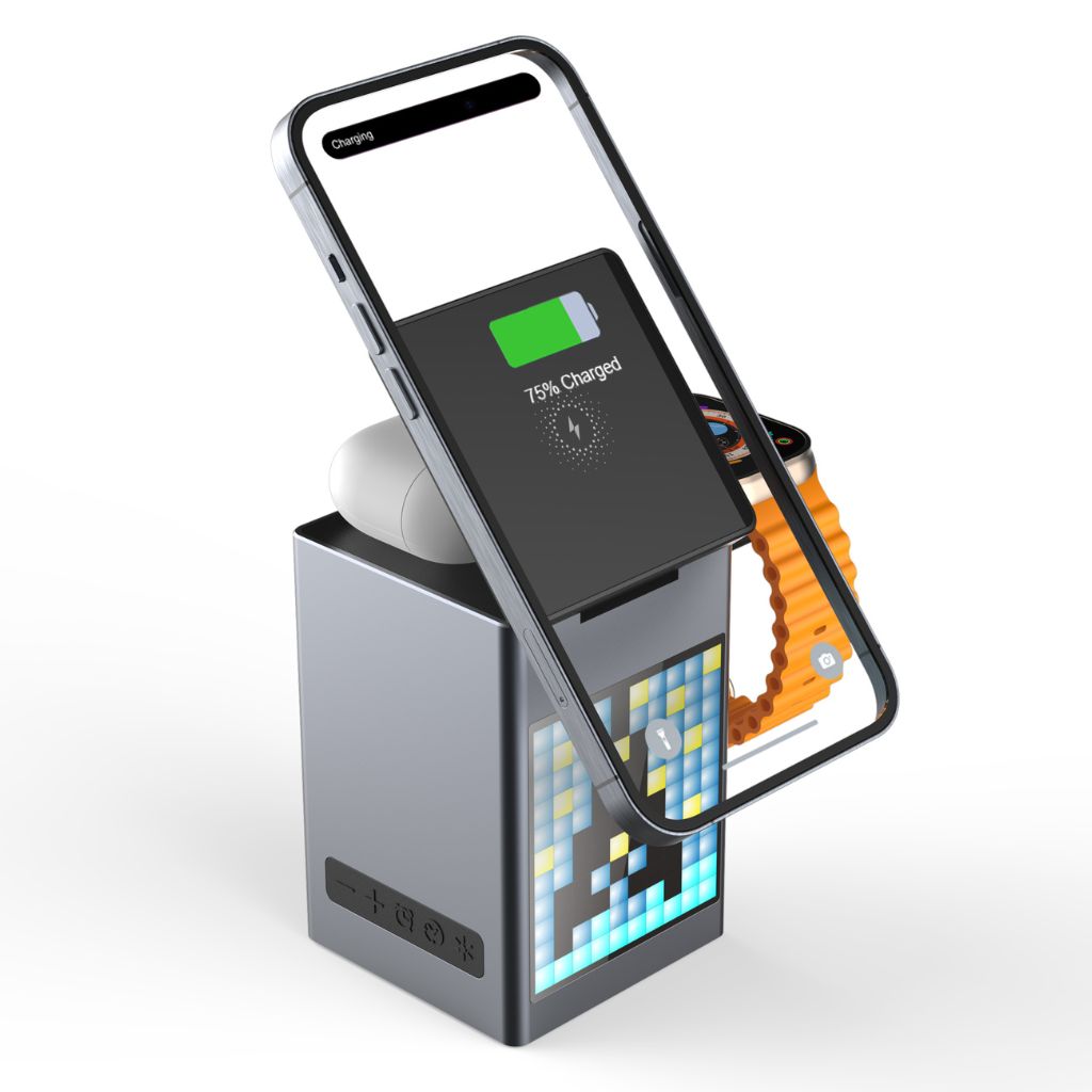 3 in 1 Magnetischer Ladegerät mit Wecker & Bluetooth-Lautsprecher für Apple