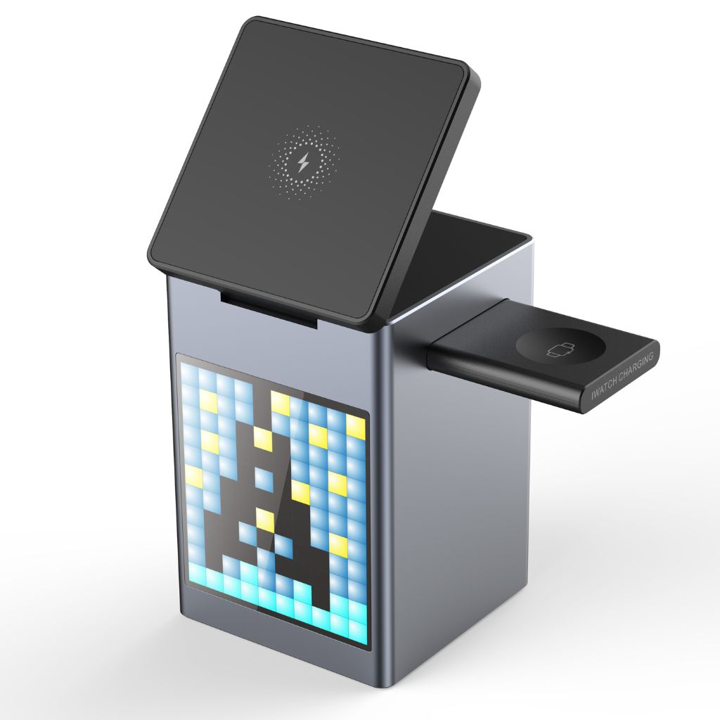 3 in 1 Magnetischer Ladegerät mit Wecker & Bluetooth-Lautsprecher für Apple