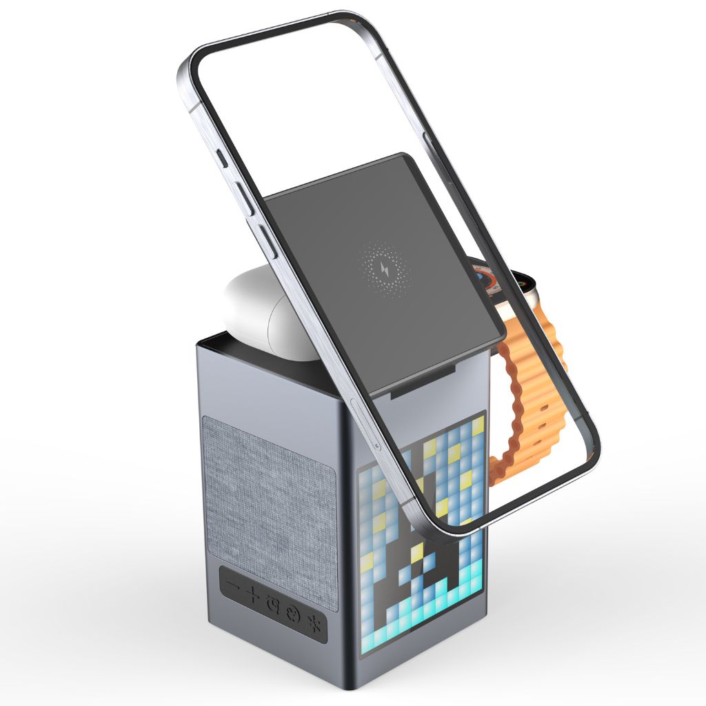 3 in 1 Magnetischer Ladegerät mit Wecker & Bluetooth-Lautsprecher für Apple
