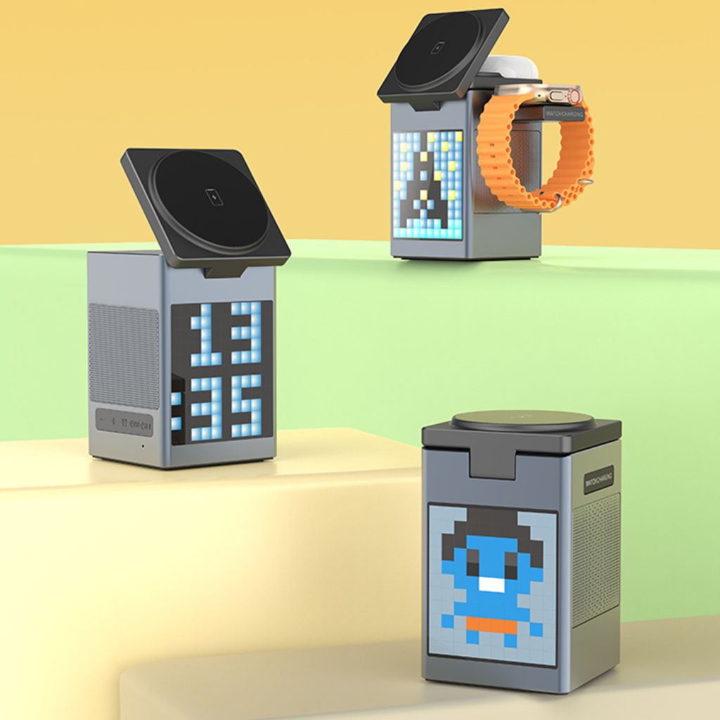 3 in 1 Magnetischer Ladegerät mit Wecker & Bluetooth-Lautsprecher für Apple