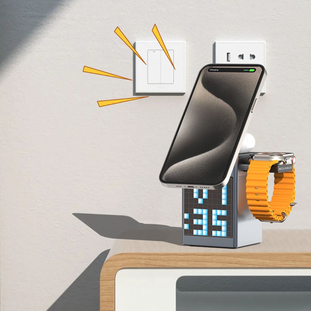 3 in 1 Magnetischer Ladegerät mit Wecker & Bluetooth-Lautsprecher für Apple