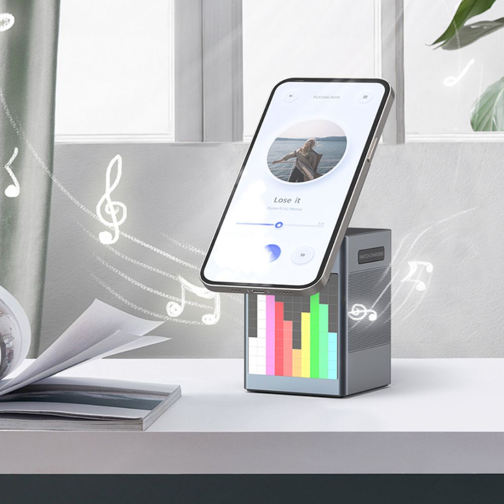 3 in 1 Magnetischer Ladegerät mit Wecker & Bluetooth-Lautsprecher für Apple