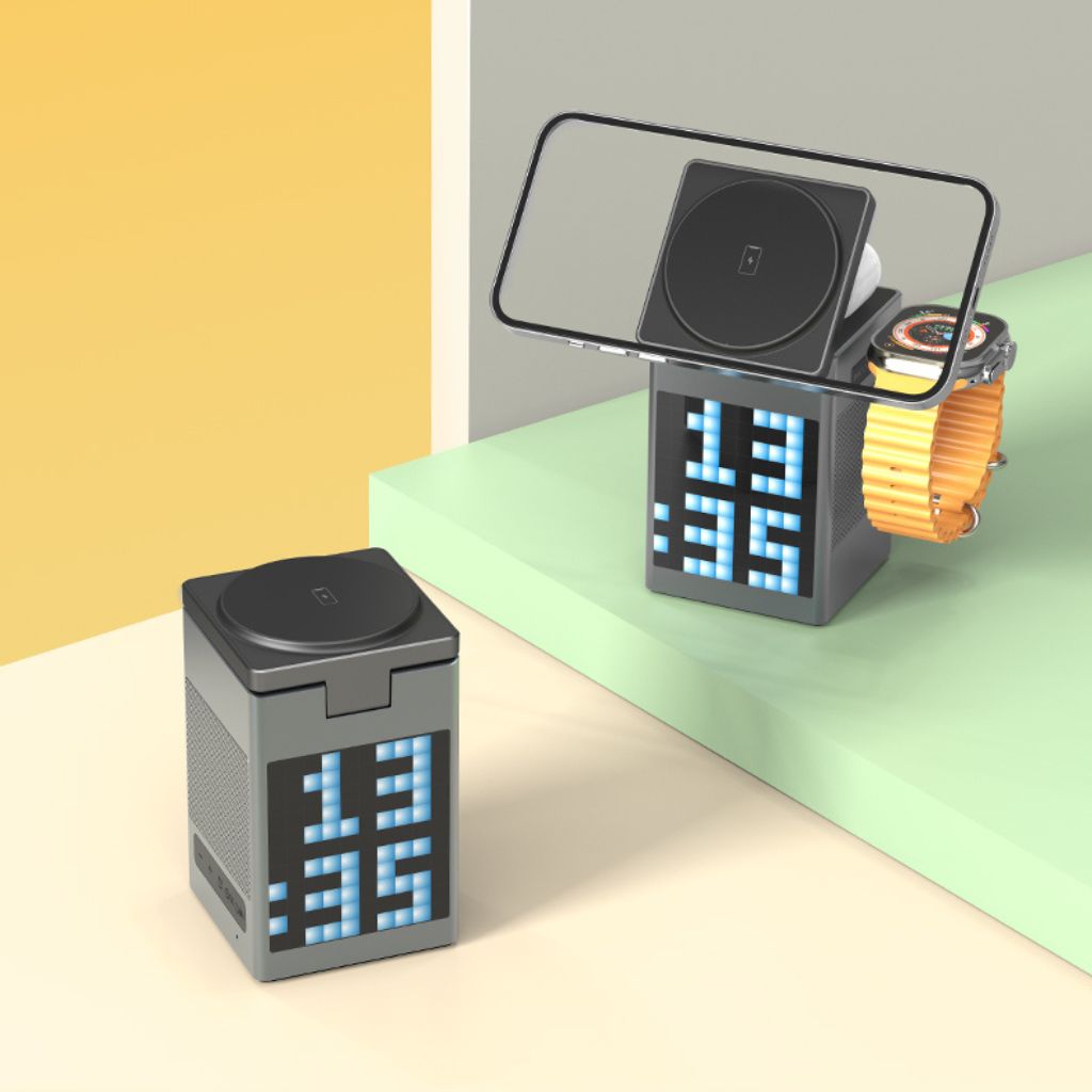3 in 1 Magnetischer Ladegerät mit Wecker & Bluetooth-Lautsprecher für Apple