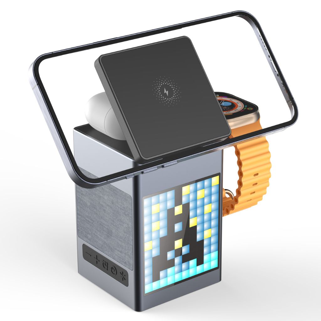3 in 1 Magnetischer Ladegerät mit Wecker & Bluetooth-Lautsprecher für Apple