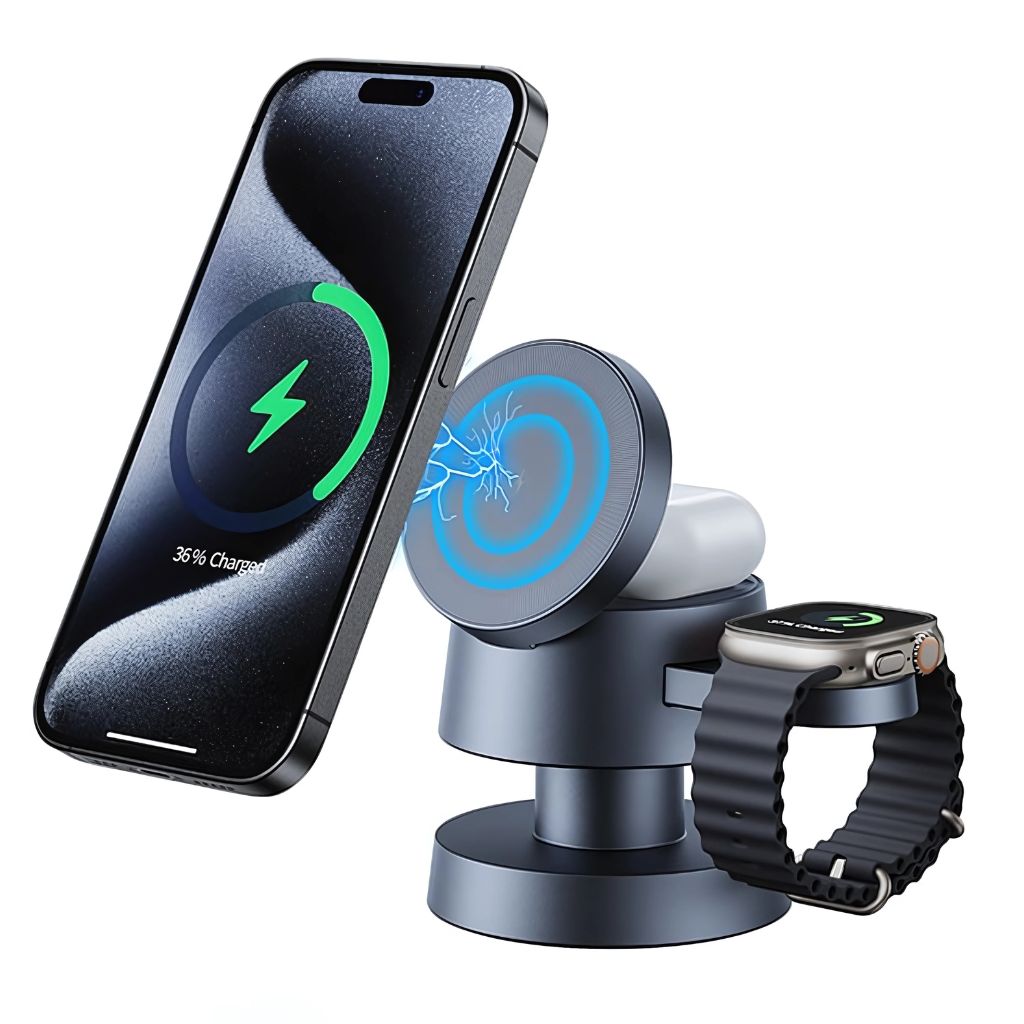 3 in 1 Magnetisches Ladegerät mit Umgebungslicht für Apple