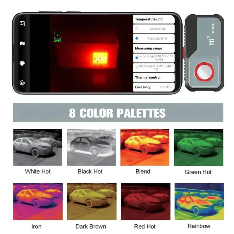 Hti HT-203U Handheld-Infrarot-Thermalkamera, 256x192 Auflösung, -20℃ bis 550℃ Bereich, 25Hz, Android Typ-C, hohe Genauigkeit