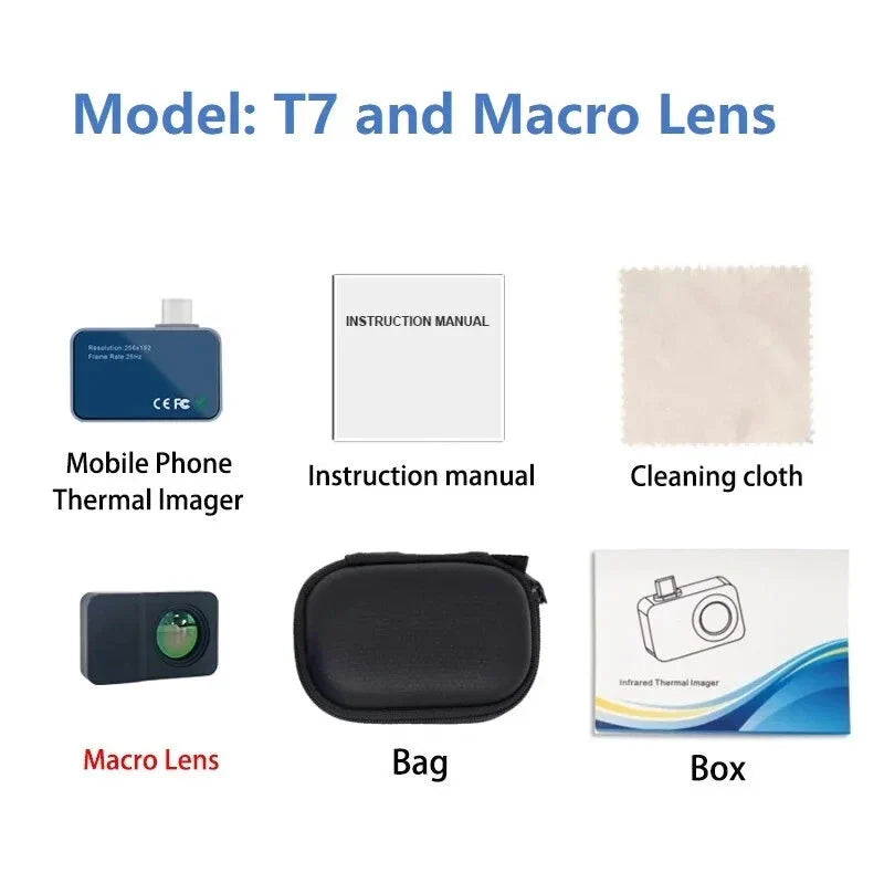 Professioneller T7S+ Infrarot-Thermografie-Kamera mit Makroobjektiv, 256x192 Hochauflösung, -15°C bis 600°C Bereich, 30-50mm Fokus, Mobile App zur Fehlerdiagnose von Solargeräten
