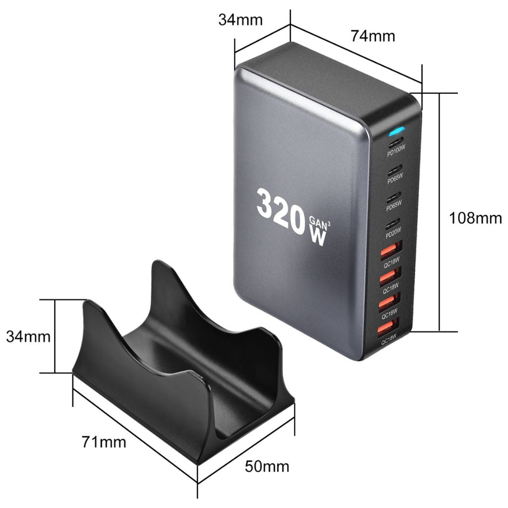 320W GaN 8-Port USB-C Ladegerät