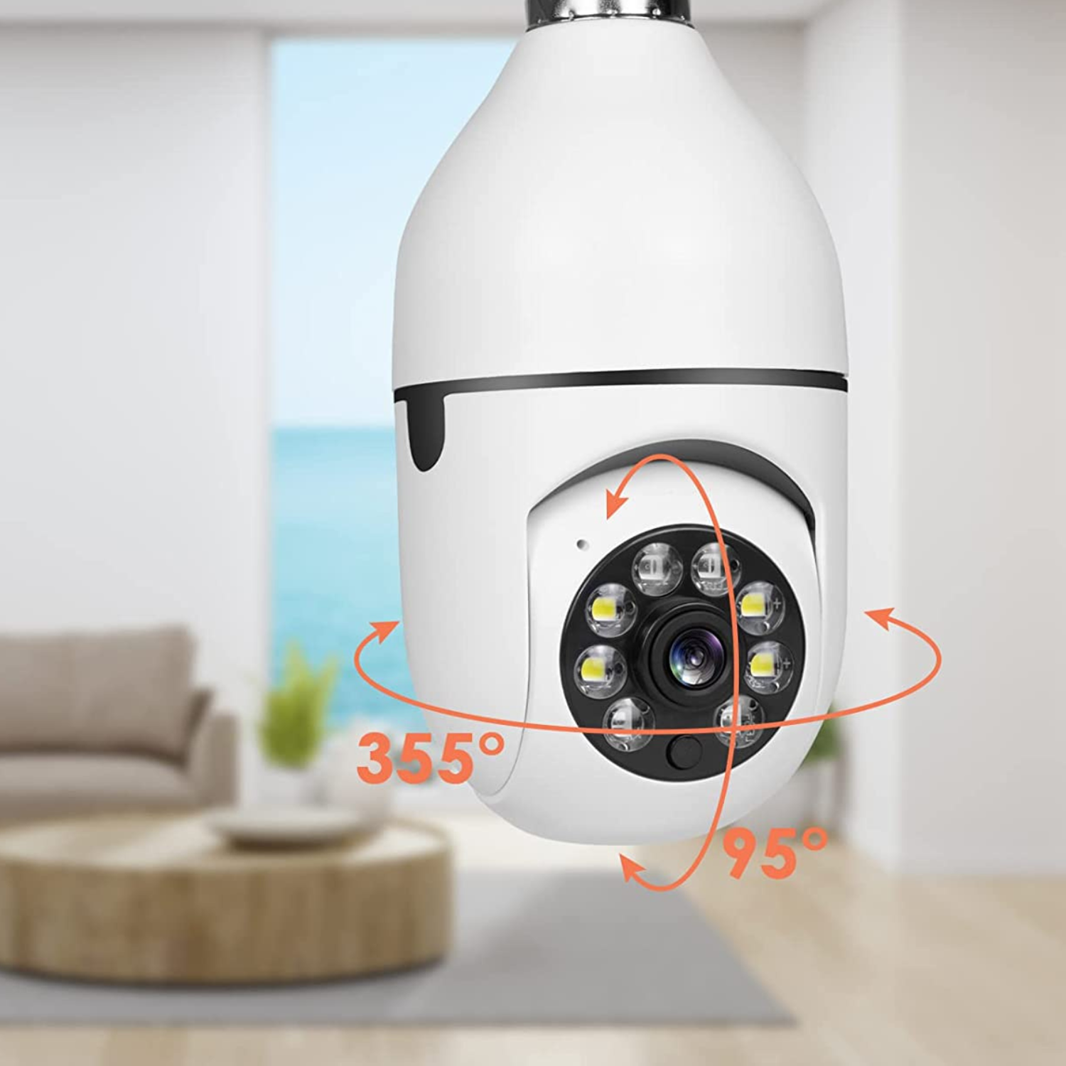 Smart Wifi Glühbirnenkamera HD Innen & Außen mit Bewegungsmelder, 360° Drehung