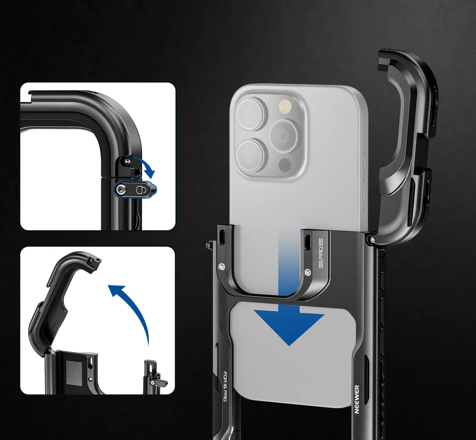 Phone Cage Video Rig mit dualen Griffen – Pro-Stabilisator für iPhone 15 Pro/Max Filmmaking & Vlogging