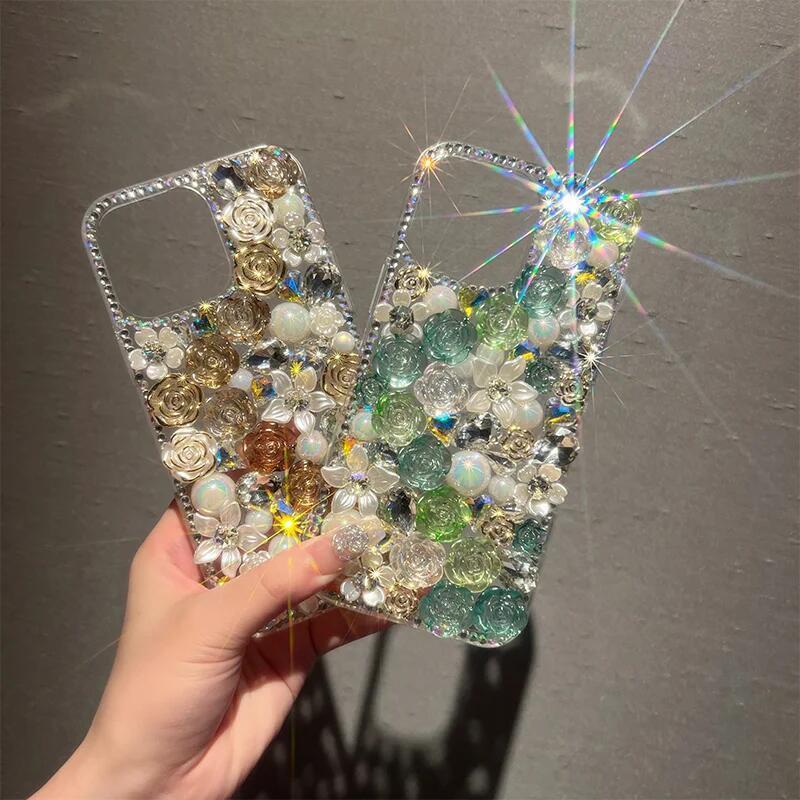 Luxurious rhinestone rose iPhone case