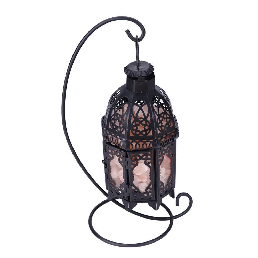 Natürliche Salzlampe mit Eisenrahmen, Vintage, warmes Licht, Luftreinigung