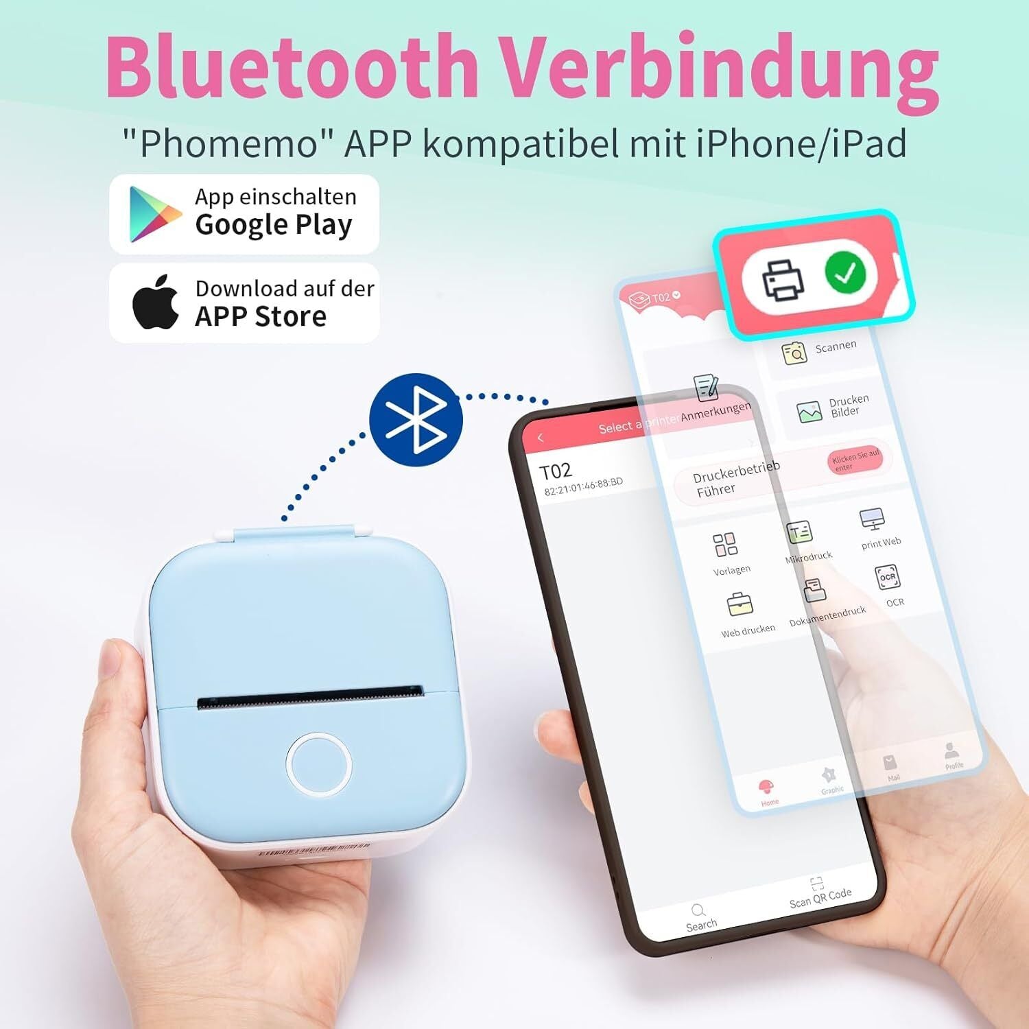 Portabler Bluetooth-Thermodrucker für Aufkleber
