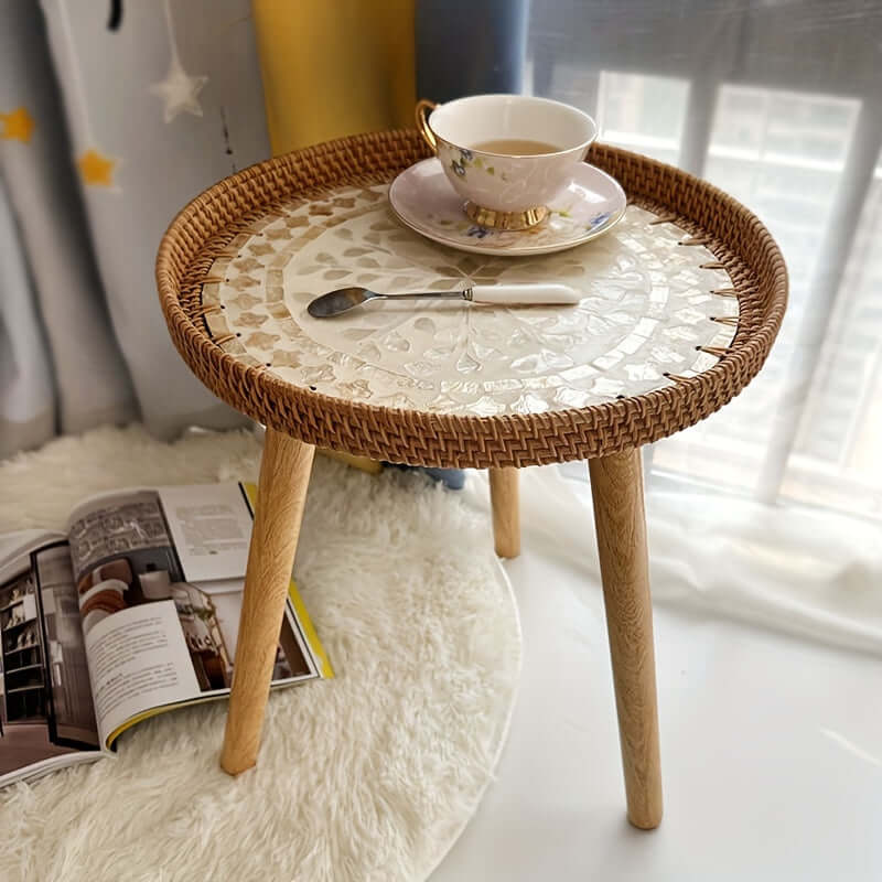 Rattan Beistelltisch Rund - Naturholz