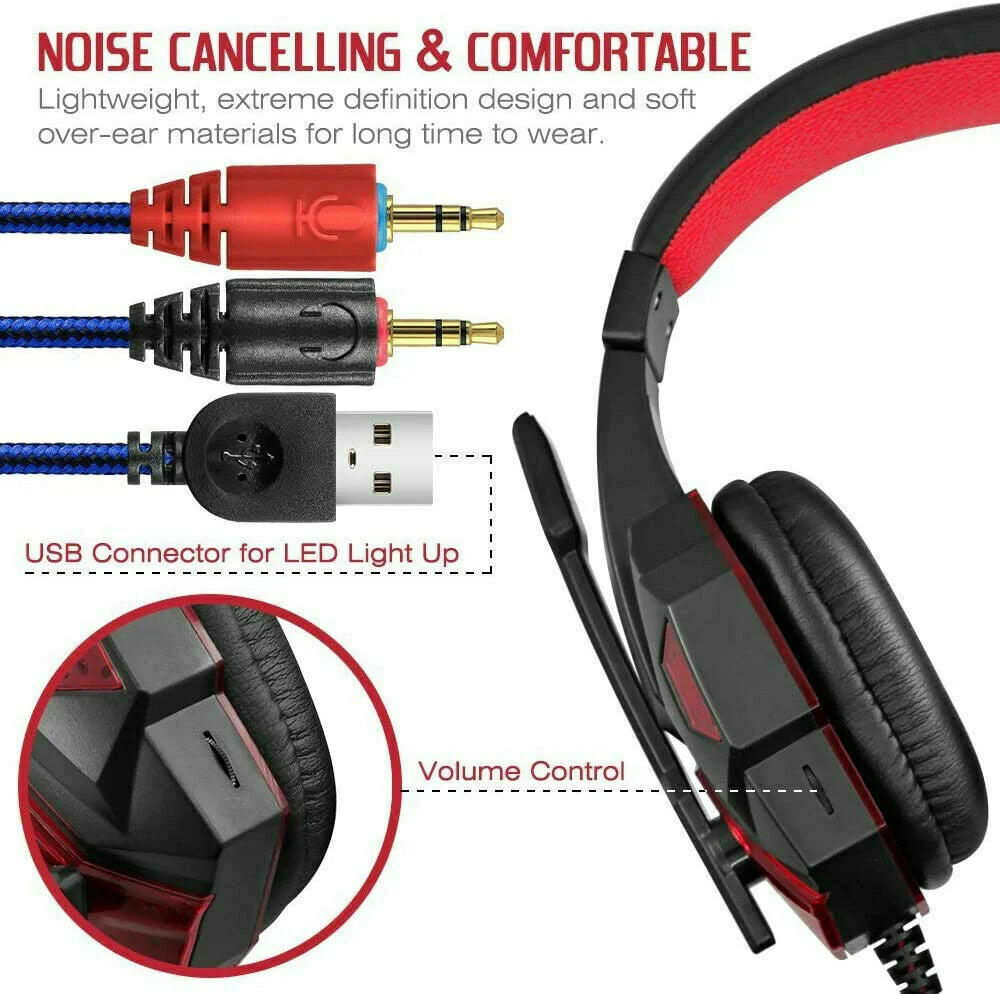 3.5mm Gaming-Headset Mikrophon LED Kopfhörer Stereo Bass Surround Für PC PS4 Xbox One