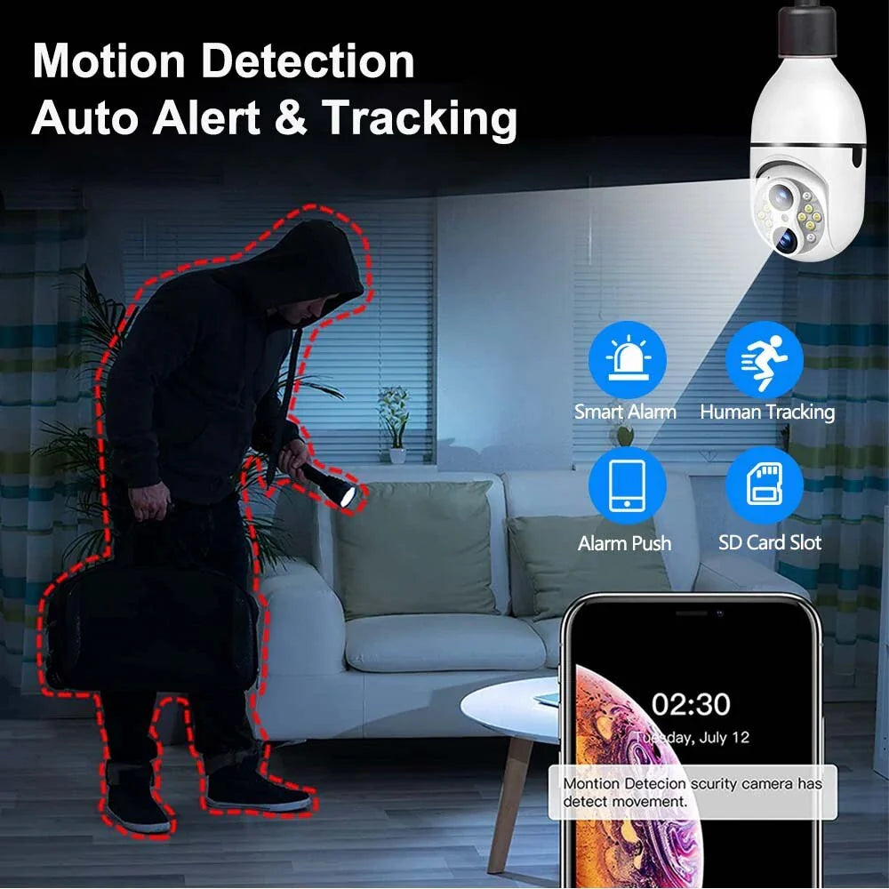 Guudgo WiFi Glühbirne Kamera E27 Doppellinse 4MP PTZ, 10X Zoom, Farb-Nachtvision, Bewegungserkennung, Zwei-Wege-Audio, Babyphone