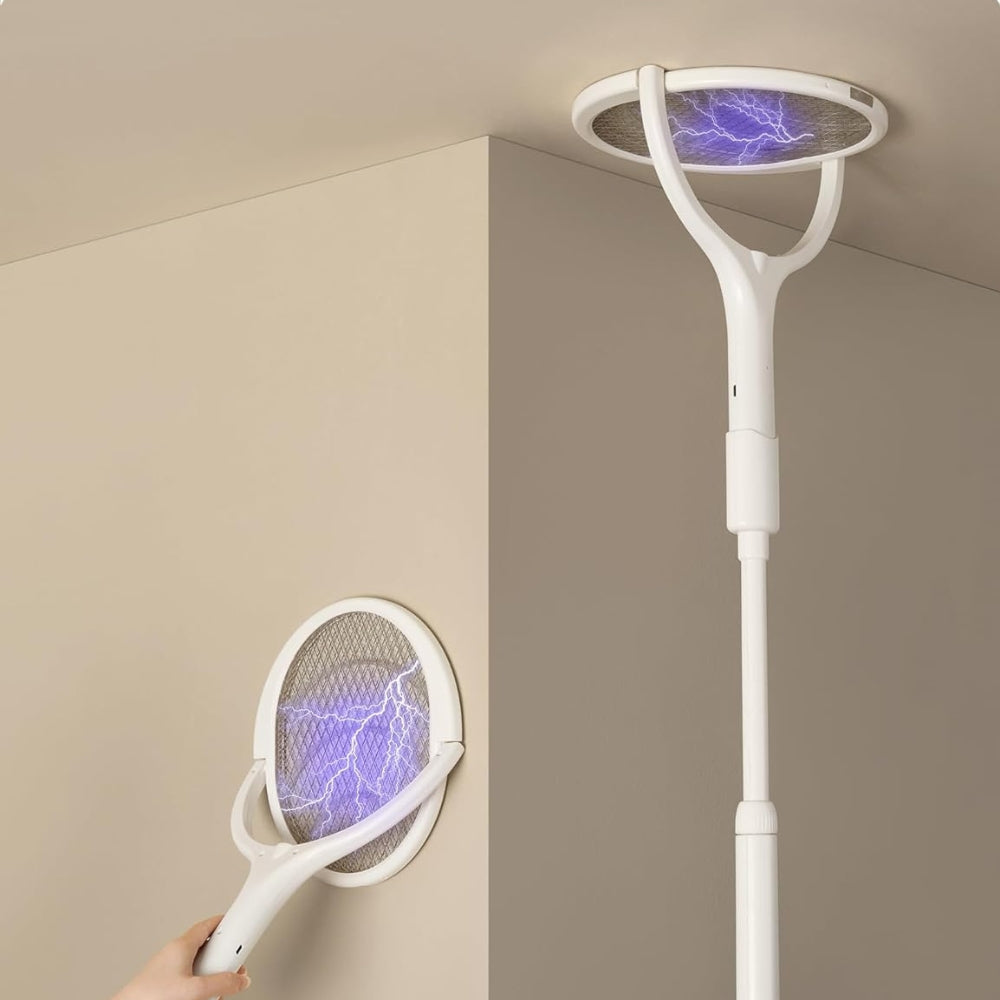 Zelara - Wiederaufladbare elektrische Fliegenklatsche mit rotierendem Kopf und Sicherheitsnetz