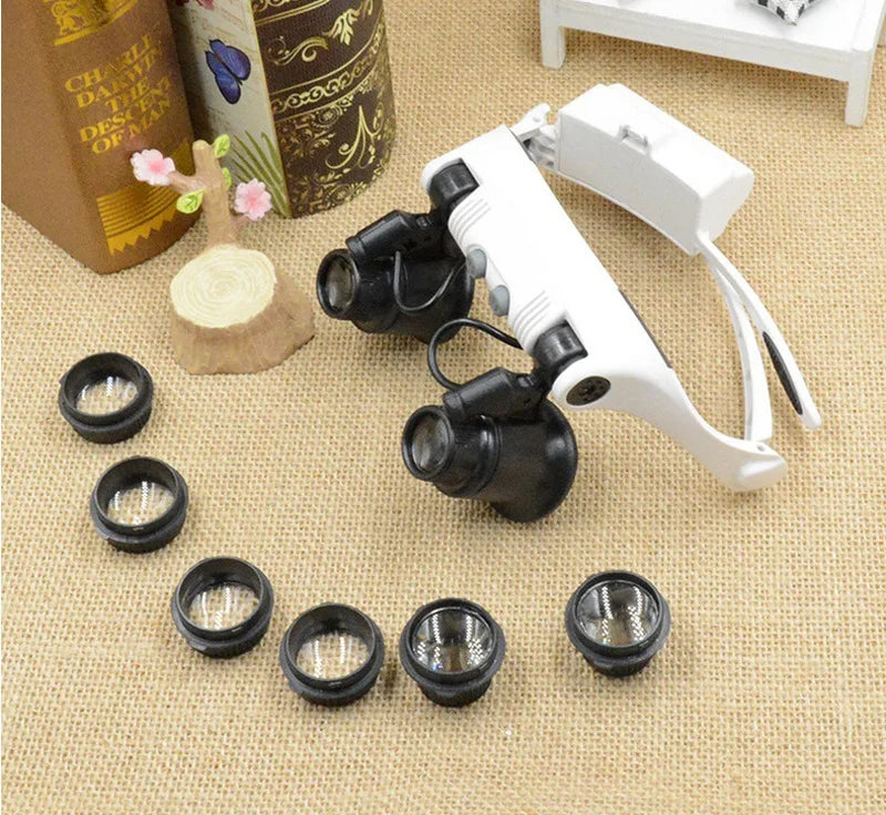 Stirnband Kopfvergrößerung 8 Linse LED Licht Juwelierbrille