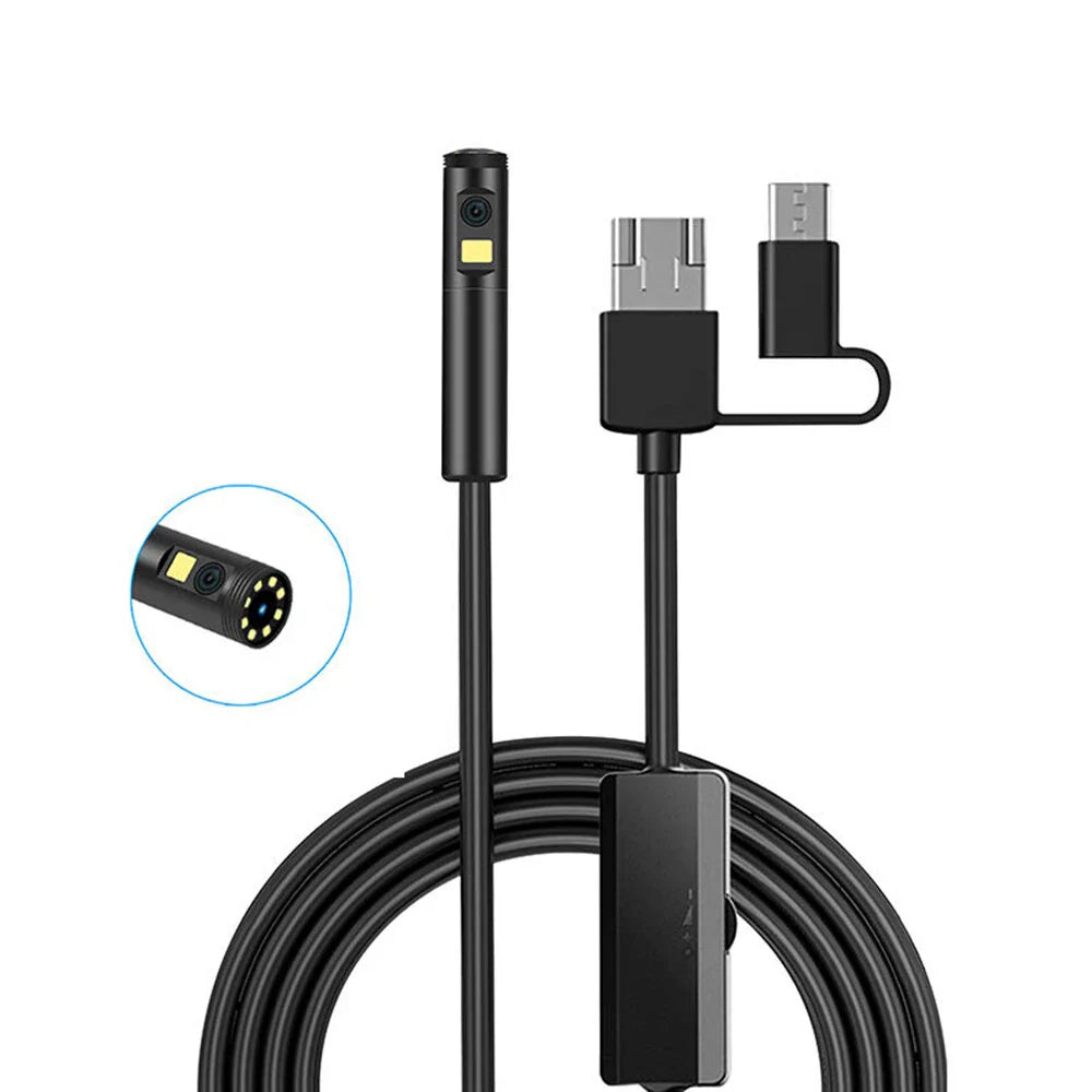 Dual-Linsen-Endoskopkamera AN100 - Wasserdicht IP68, 9 LED, Weiches/Starres Kabel für Smartphone (5,5 mm/8 mm)