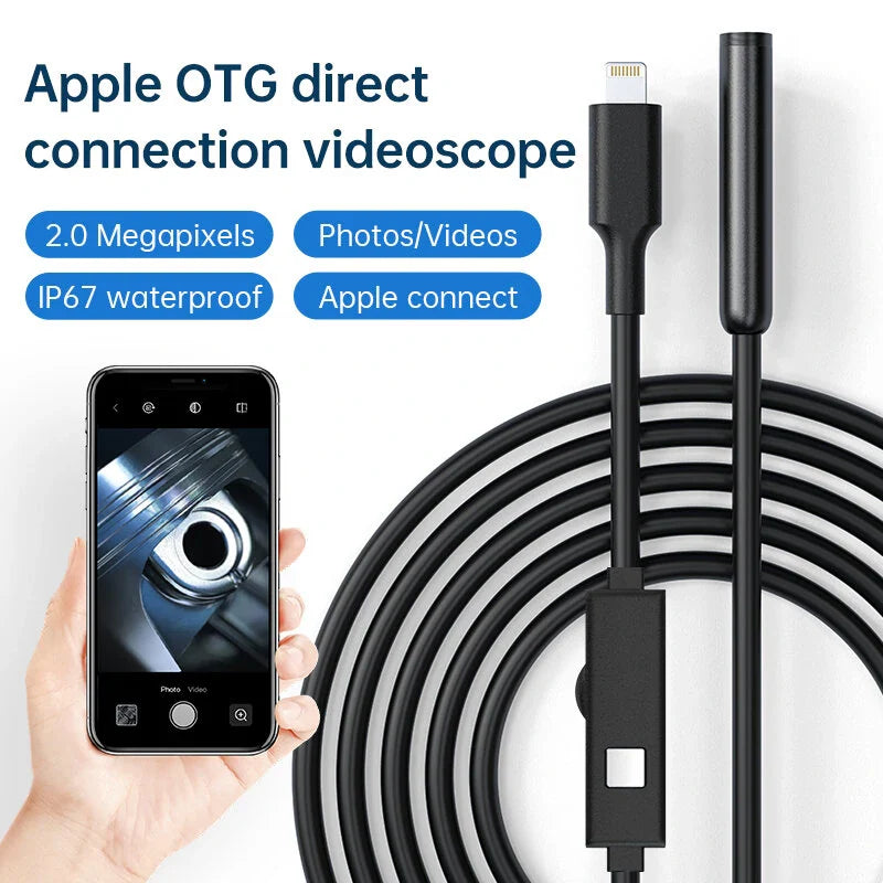 1920P HD Endoskopkamera mit 8 LED-Leuchten, 5m semi-starrer Kabel, 7,9mm IP67 wasserdichte Inspektion für iPhone