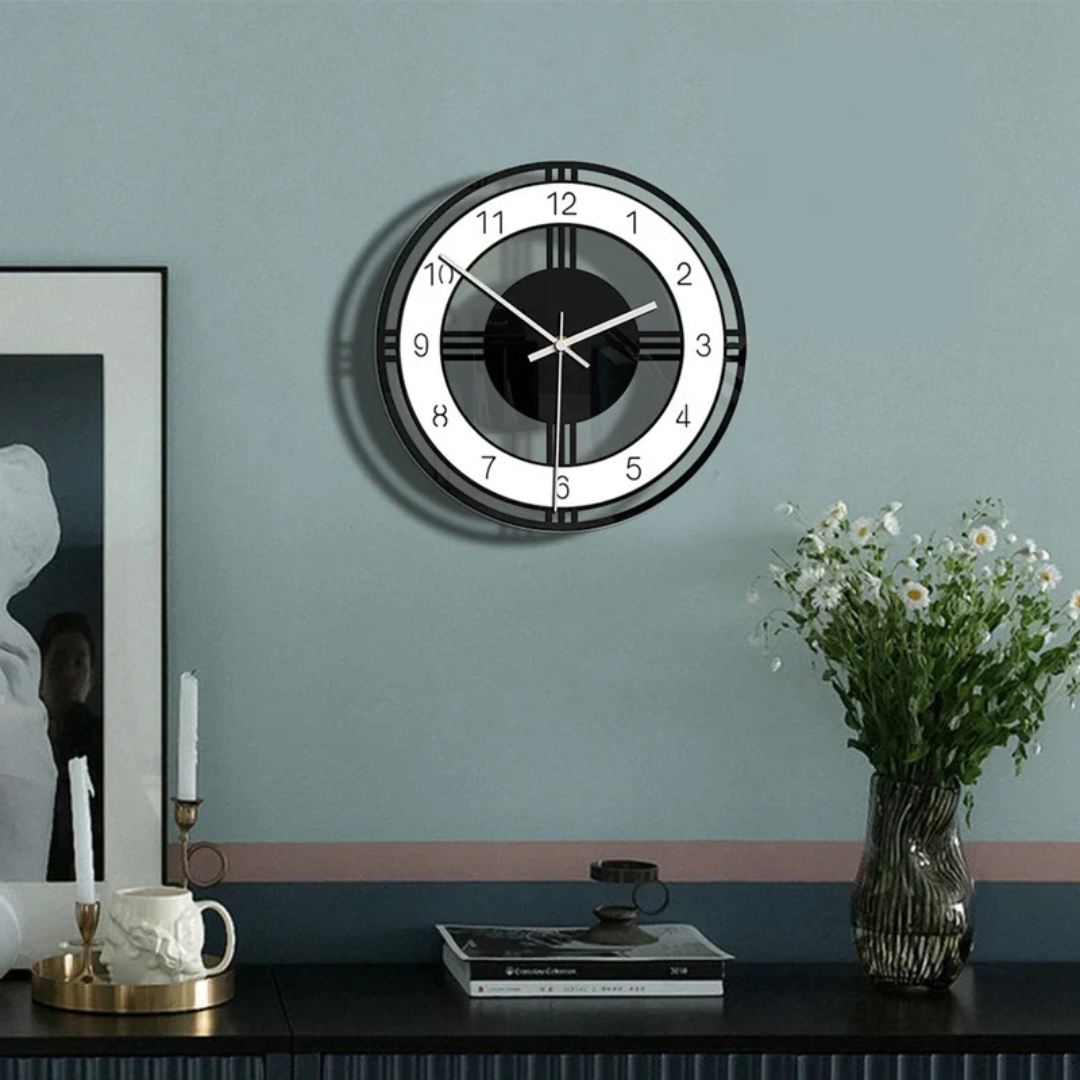 Schwarze Wanduhr | Moderne Wanddekoration für Wohnzimmer