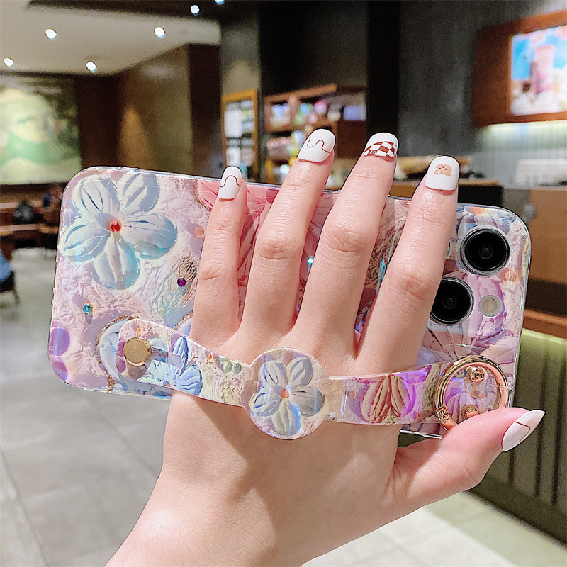 Ölgemälde-Blumen iPhone-Hülle mit Armbandhalter