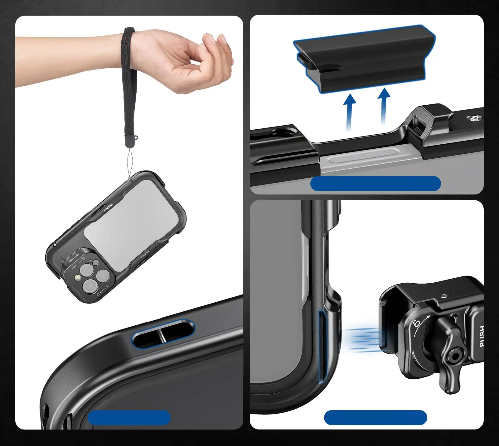 Phone Cage Video Rig mit dualen Griffen – Pro-Stabilisator für iPhone 15 Pro/Max Filmmaking & Vlogging